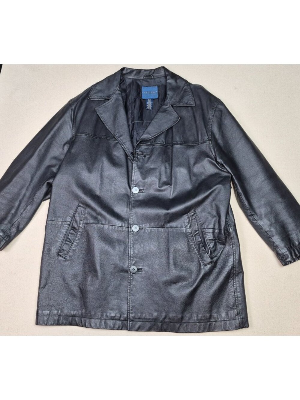 Towncraft Men's Black Genuine Leather Overcoat Sz L 90's VTG